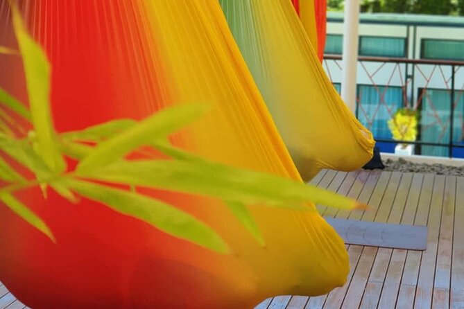 Aerial Yoga Class in Kata, Phuket - Getting comfortable in the aerial hammock